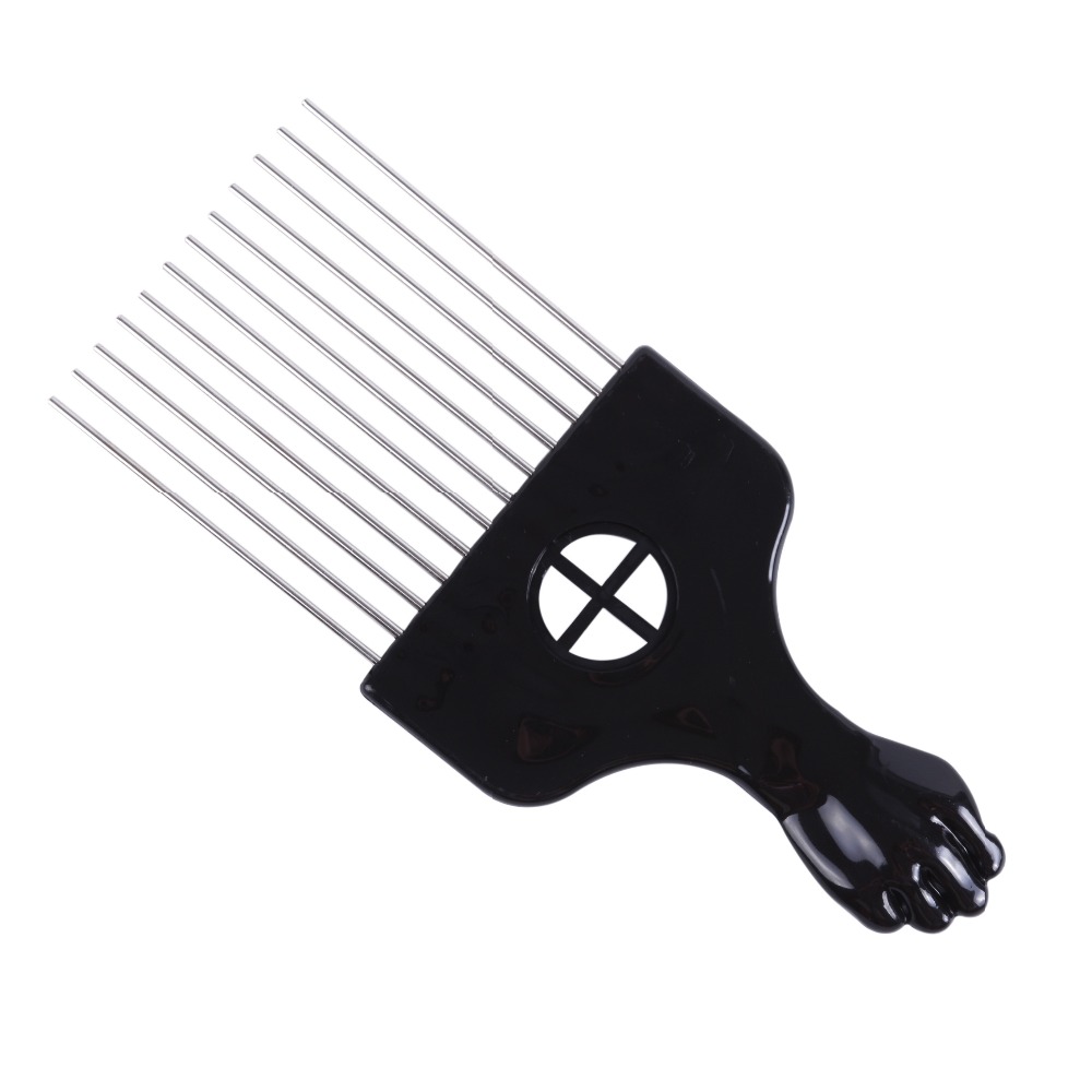 Afro Pick Comb - サロン用ブラックメタルコーム,アフリカンアメリカンスタイル,ヘアコーム,スタイリングツール,1個