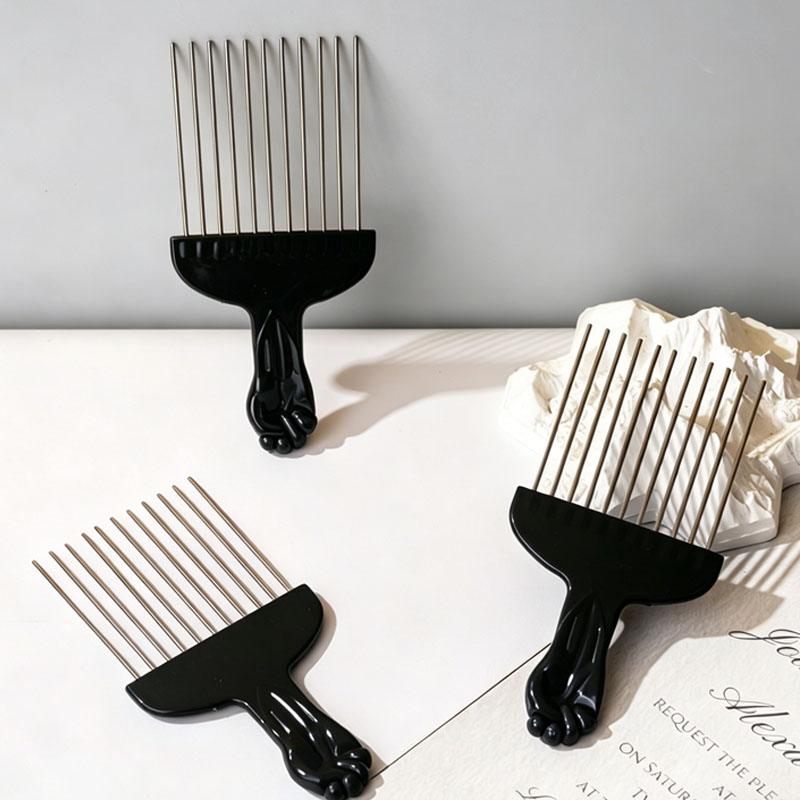 Afro Pick Comb - 新しいプロ用理髪櫛、幅広歯のアフロテクスチャーコーム、金属製サロンコーム SZI15