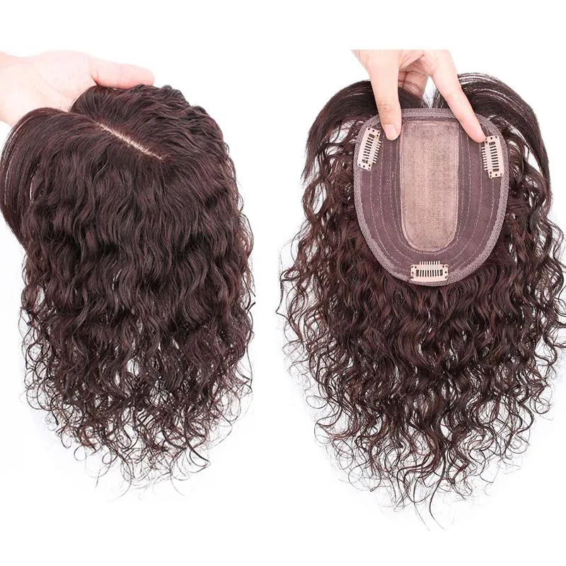 Hair Care Women - 13x13cm人毛カーリーヘアピース、女性の脱毛や薄毛に最適、ボリュームのある女性用ヘアピース、ふわふわナチュラルカバー、白髪隠し