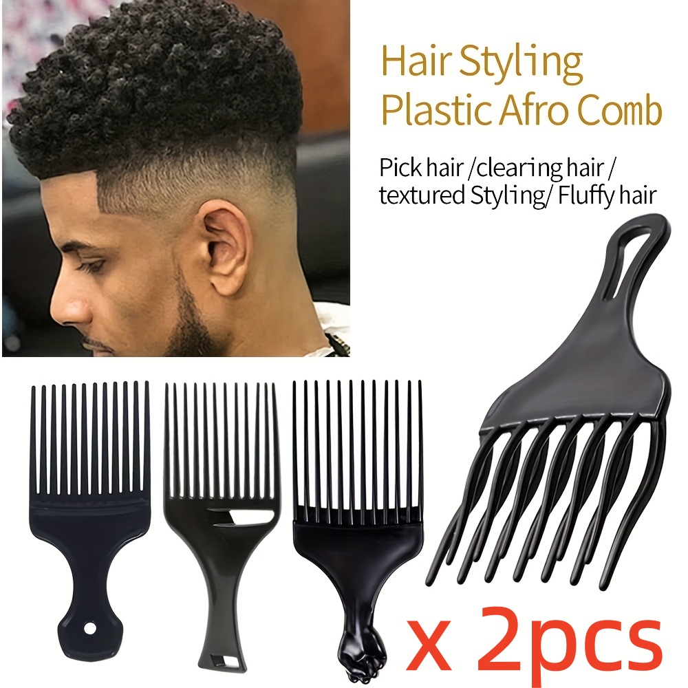 Afro Pick Comb - 2個入り/パック プロ用理髪アフロコーム プラスチックハンドル 金属歯 ヘアスタイリングツール カールヘア用