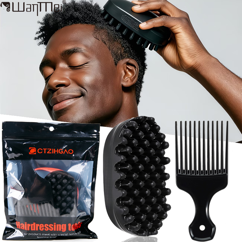 Afro Pick Comb - シリコンマジックツイストヘアブラシ＆アフロピックコームセット 携帯用耐久性のある幅広歯のもつれ解消スタイリングツール（巻き毛ウィッグ＆編み込みヘア用）