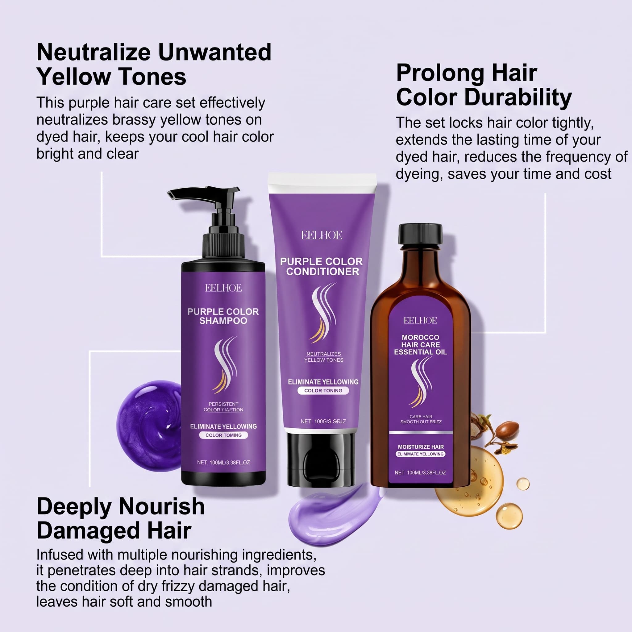 パープルシャンプーセット（コンディショナー、ヘアオイル、セラ - Hair Care Color のレビューと価格