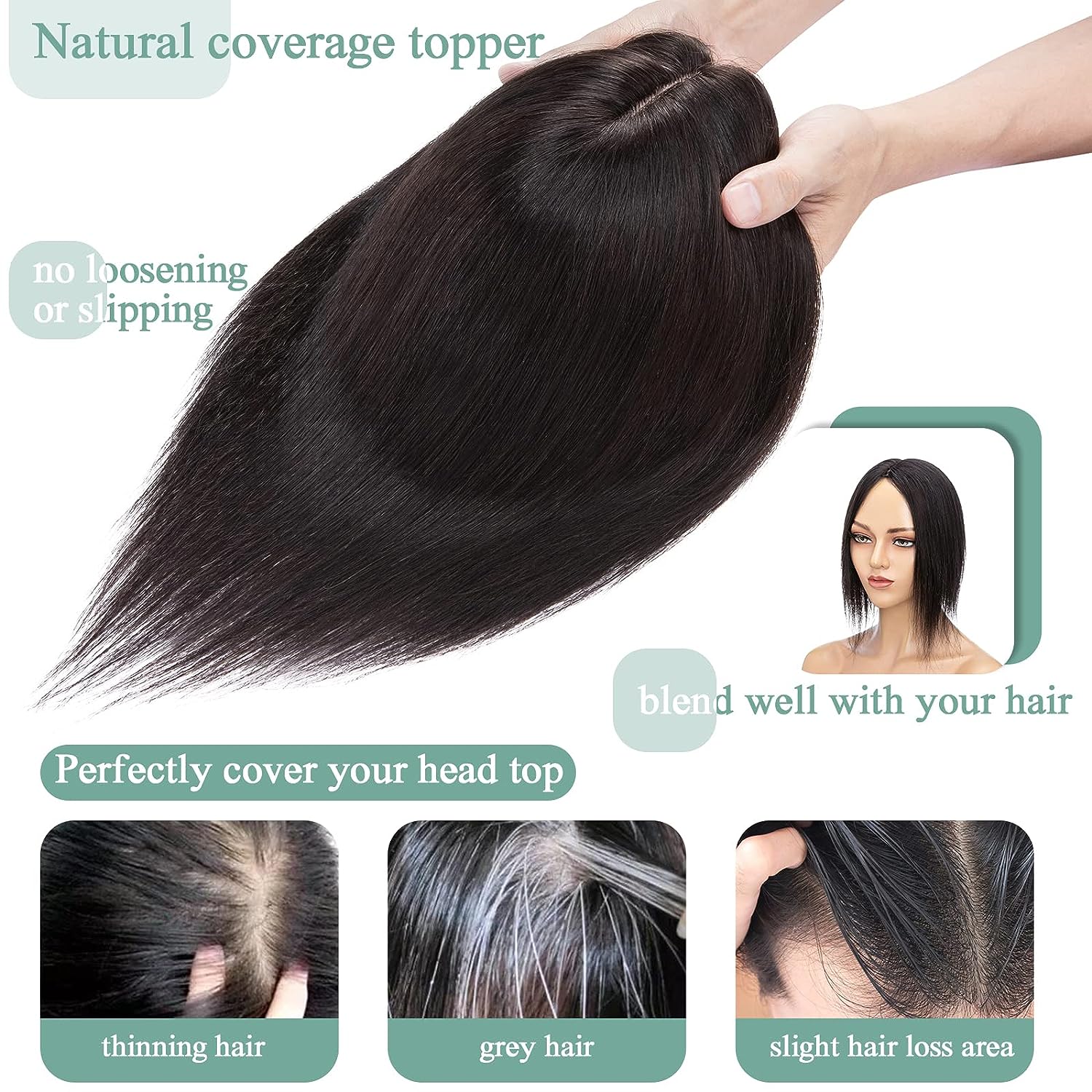 女性用トップピース人毛ストレートシルクトップ人毛ウィッグマシ - Hair Care Women のレビューと価格