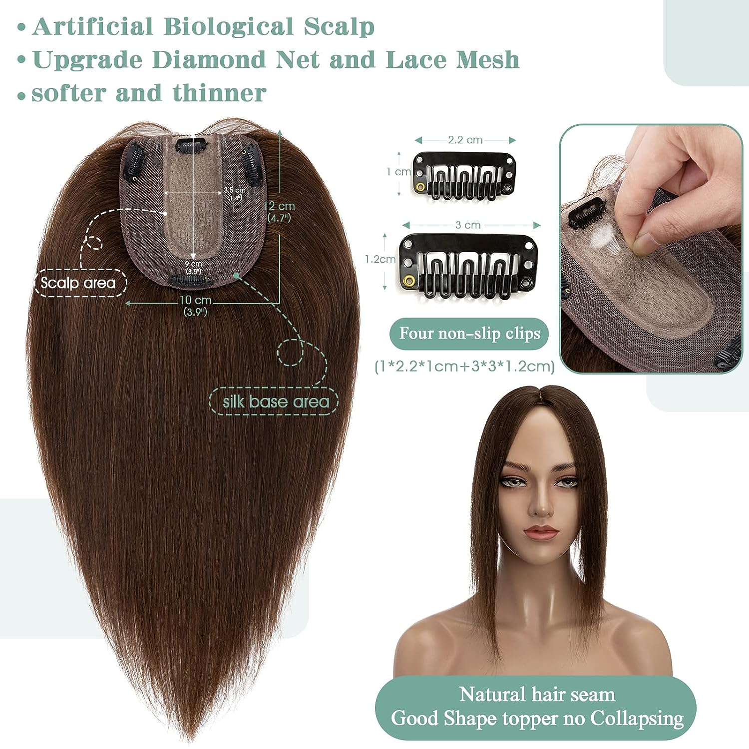 女性用トップピース人毛ストレートシルクトップ人毛ウィッグマシ - Hair Care Women のレビューと価格