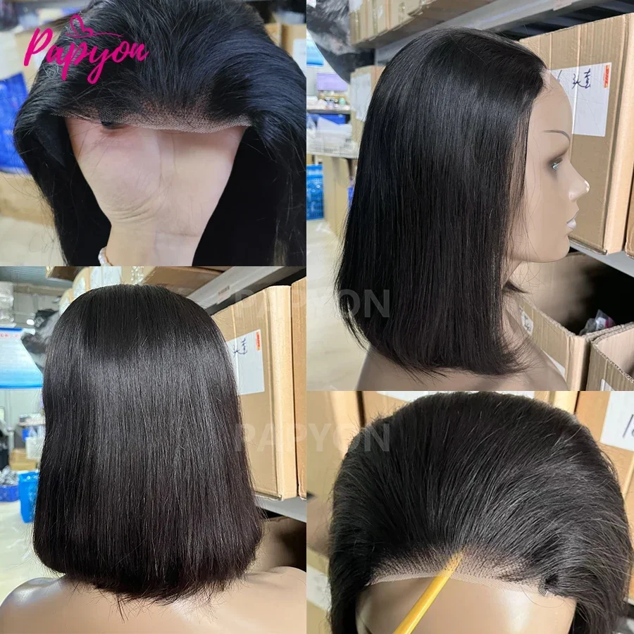 ショートストレートボブ人毛ウィッグ、フルマシンメイド、プレカ - Hair Care Women のレビューと価格