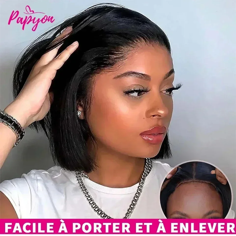 ショートストレートボブ人毛ウィッグ、フルマシンメイド、プレカ - Hair Care Women のレビューと価格
