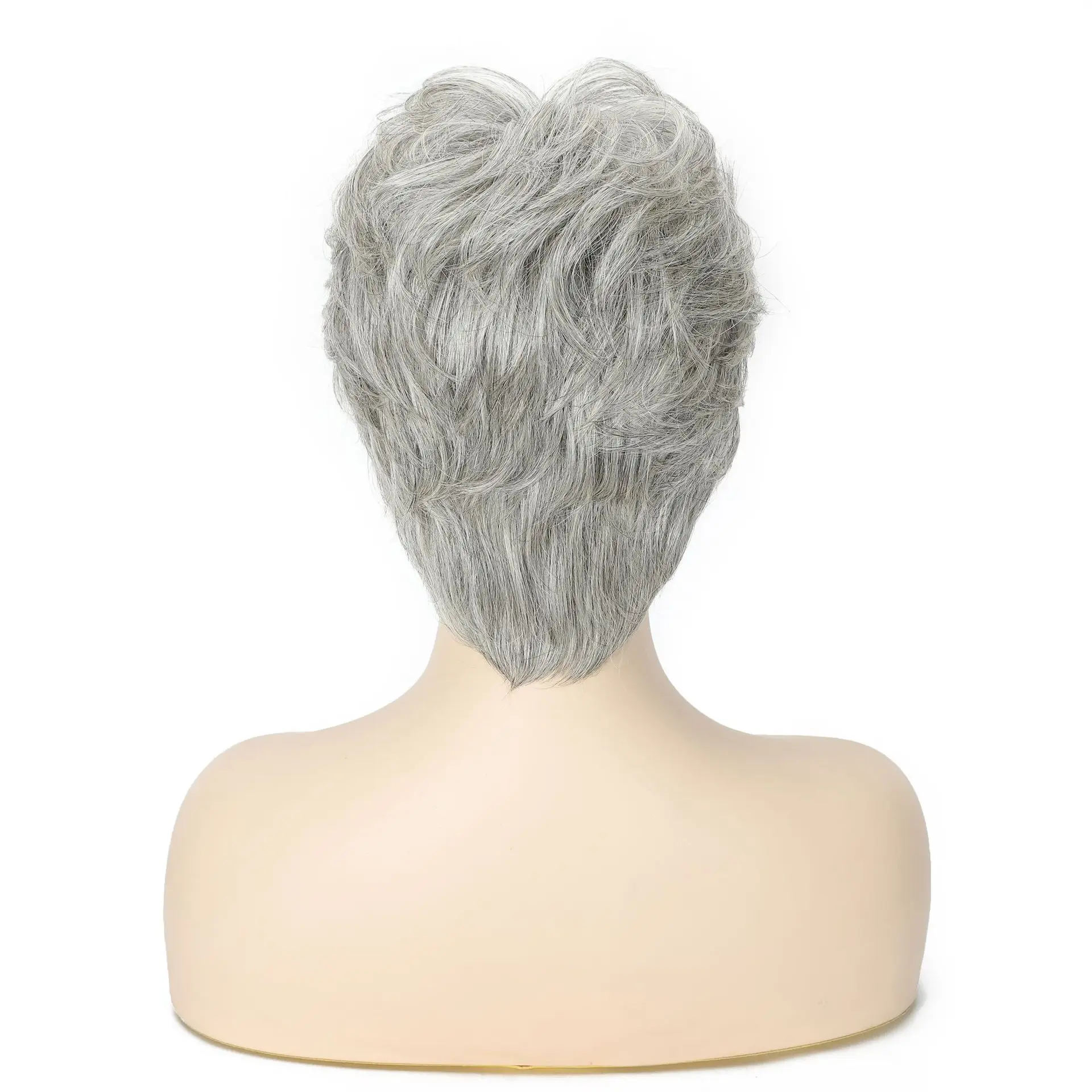 ショートカーリーグレーオンブレ人毛ウィッグ前髪付きソフトママ - Hair Care Women のレビューと価格