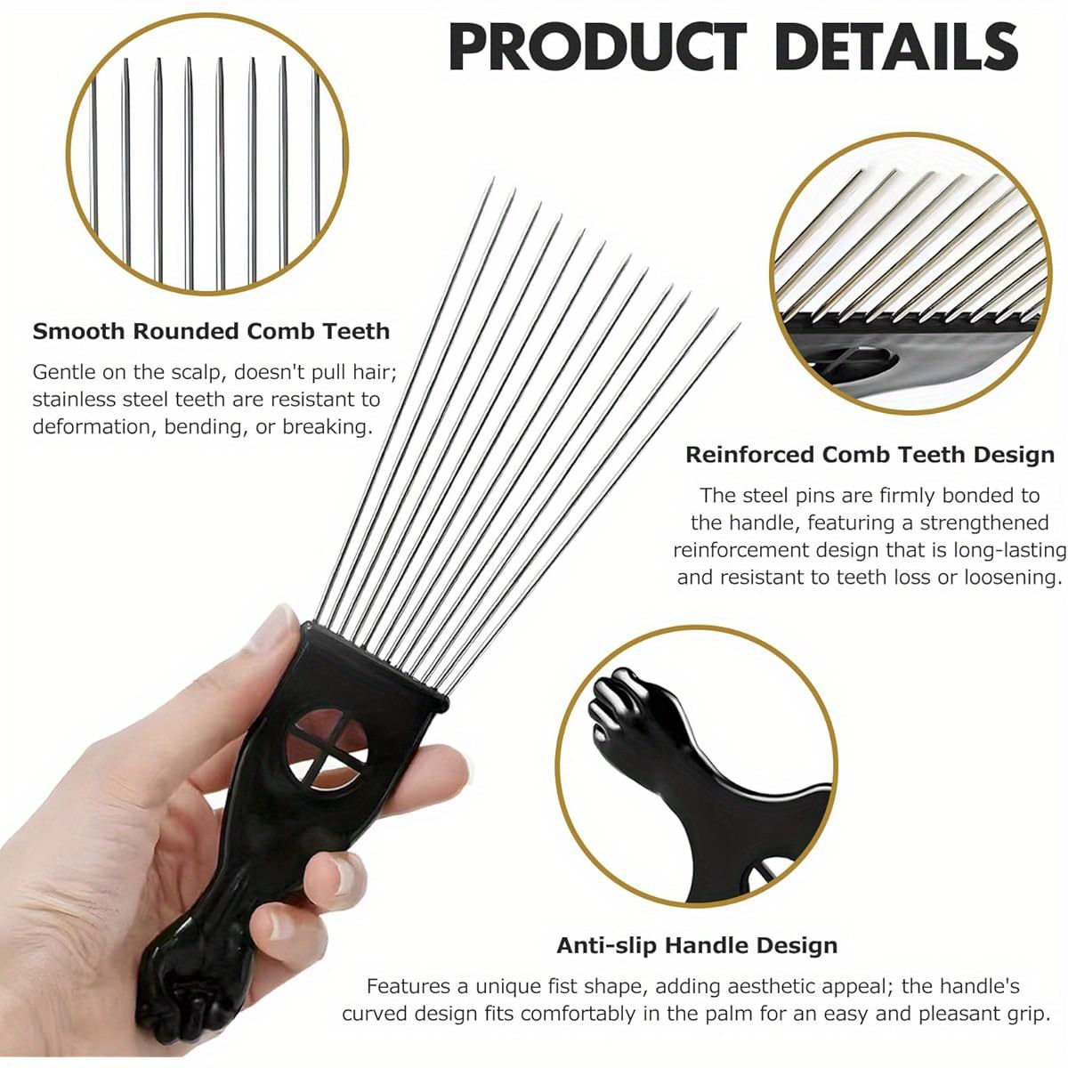 1ピースステンレス鋼アフロヘアピックセット、男性と女性のため - Afro Pick Comb のレビューと価格