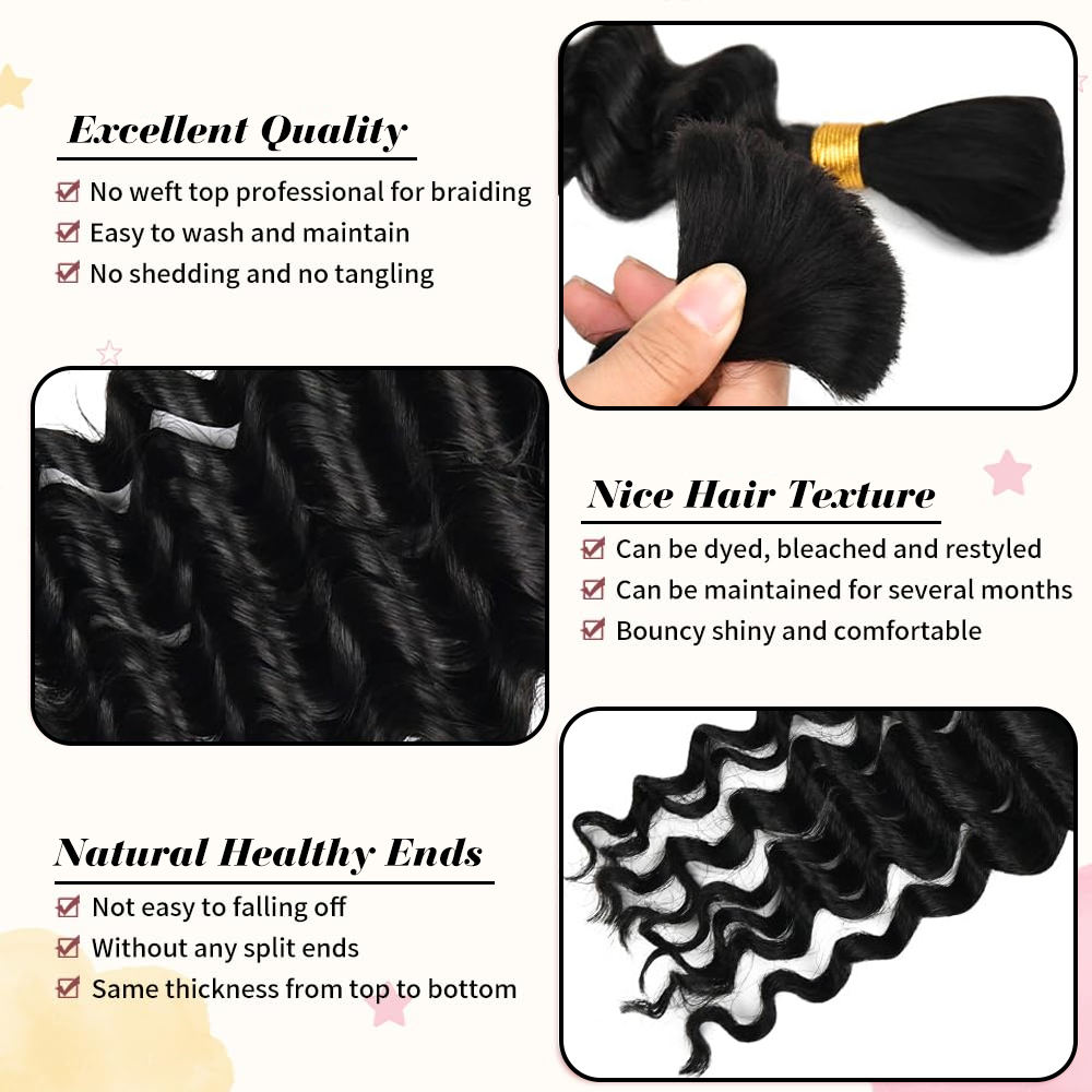 結び目のない人間の編みこみの髪,深い波のバルク,巻き毛,12 - Hair Care Color のレビューと価格