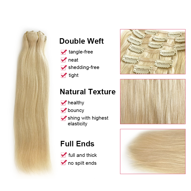 アリクイーン 7ピース クリップ式ヘアエクステ 本物の人毛  - Hair Care Women のレビューと価格