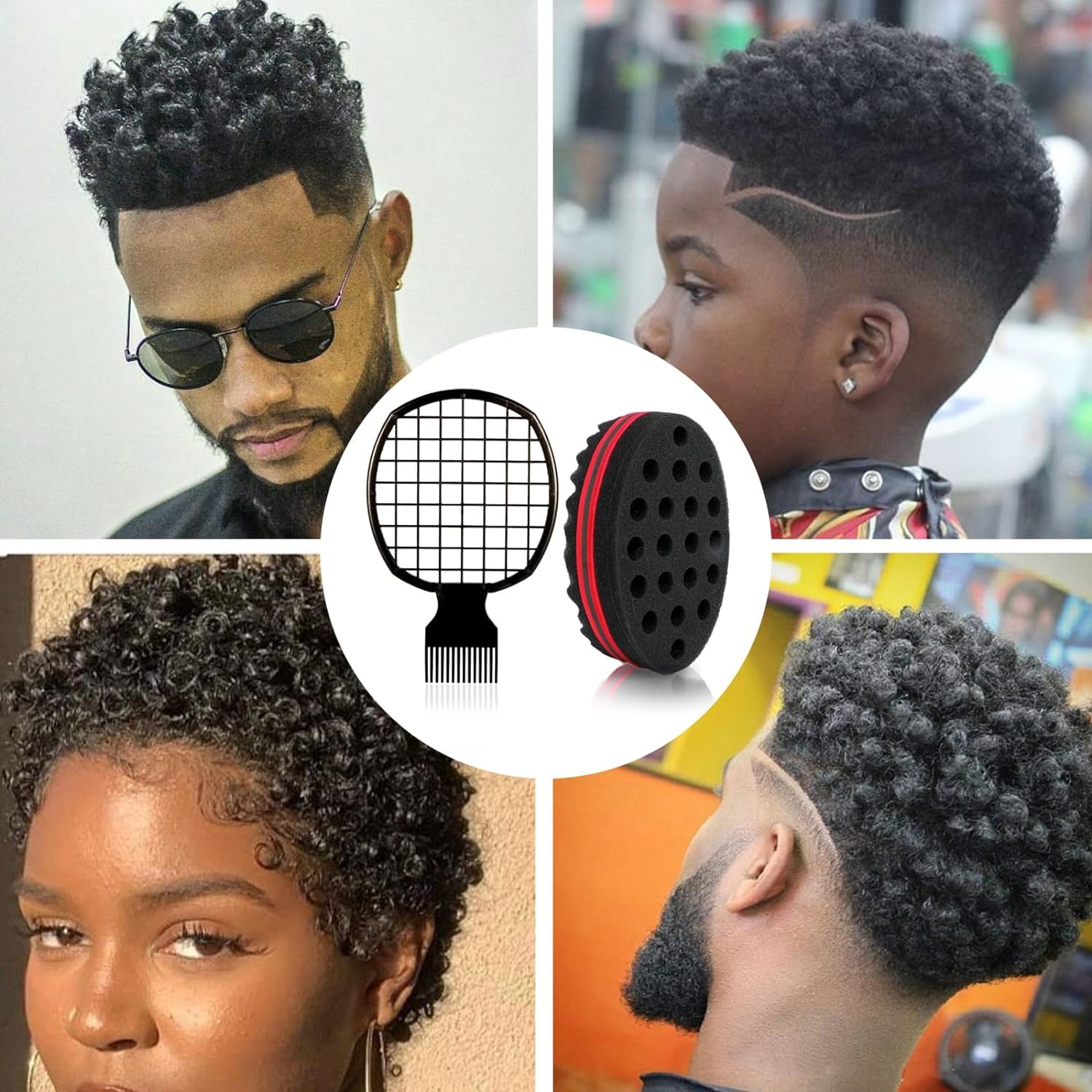 2 個アフロツイストヘアコームスポンジ男性と女性の巻き毛スポ - Afro Pick Comb のレビューと価格