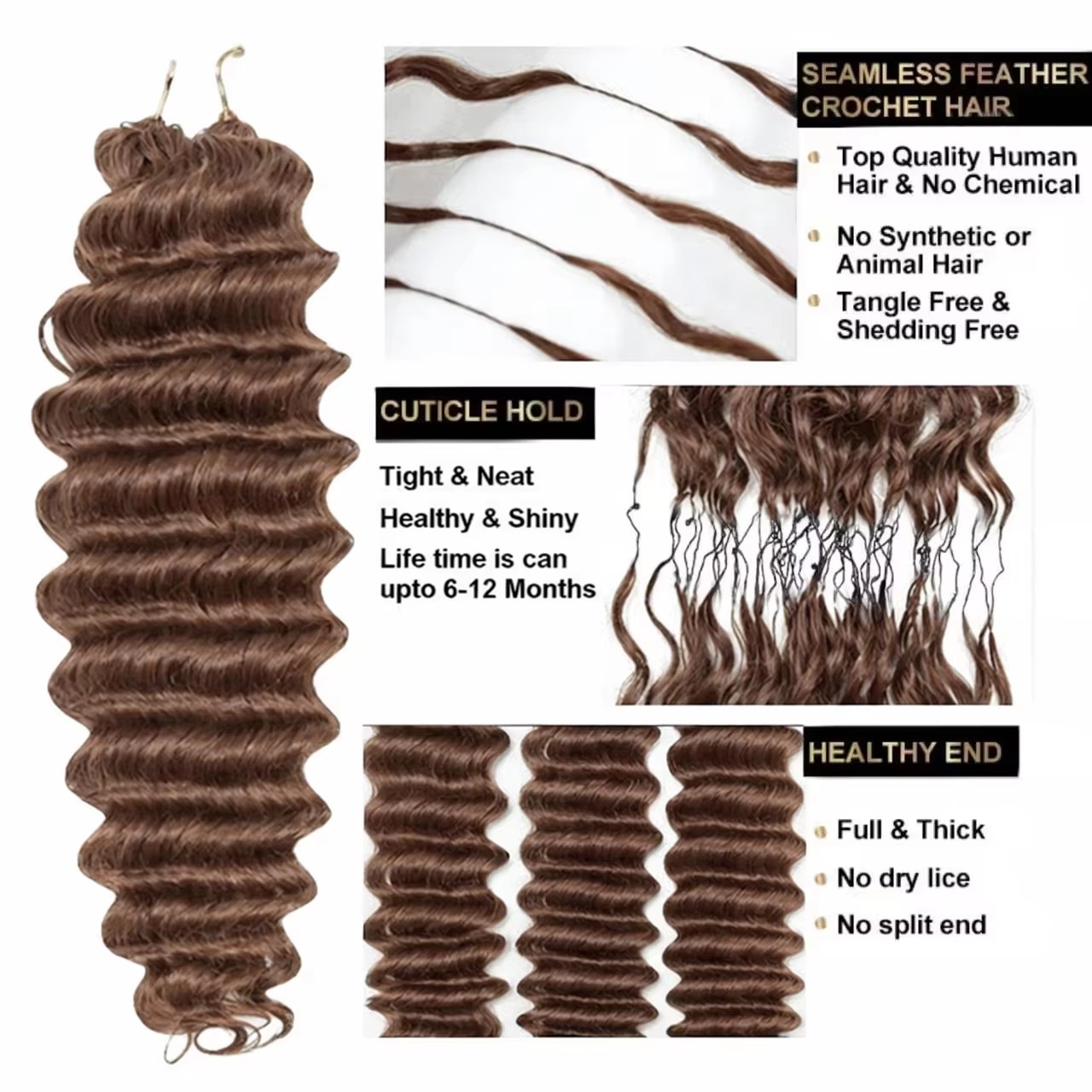 スマイルガール ディープウェーブ クロシェ人毛エクステ #  - Crochet Braiding Hair のレビューと価格
